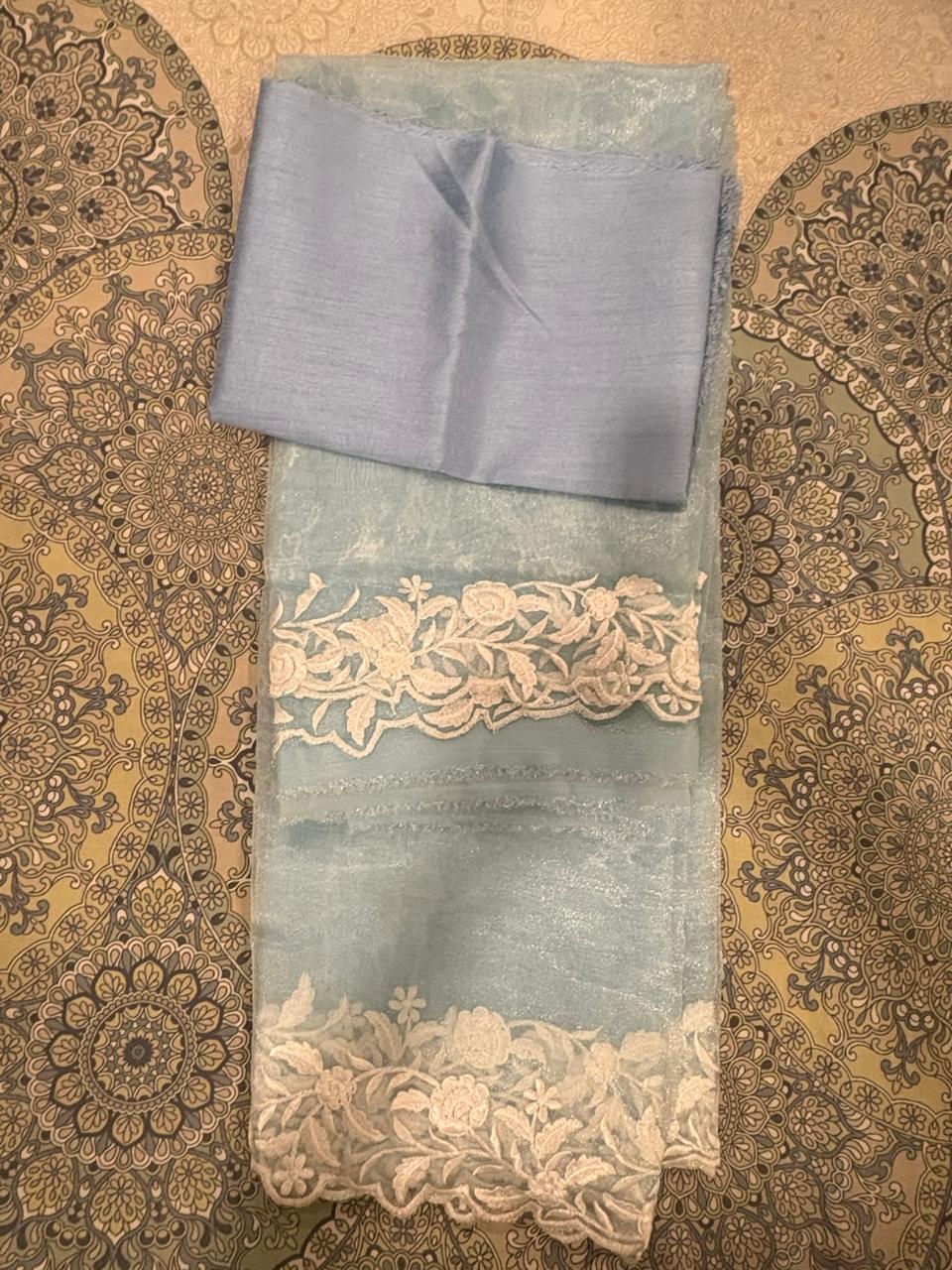Blue organzo saree