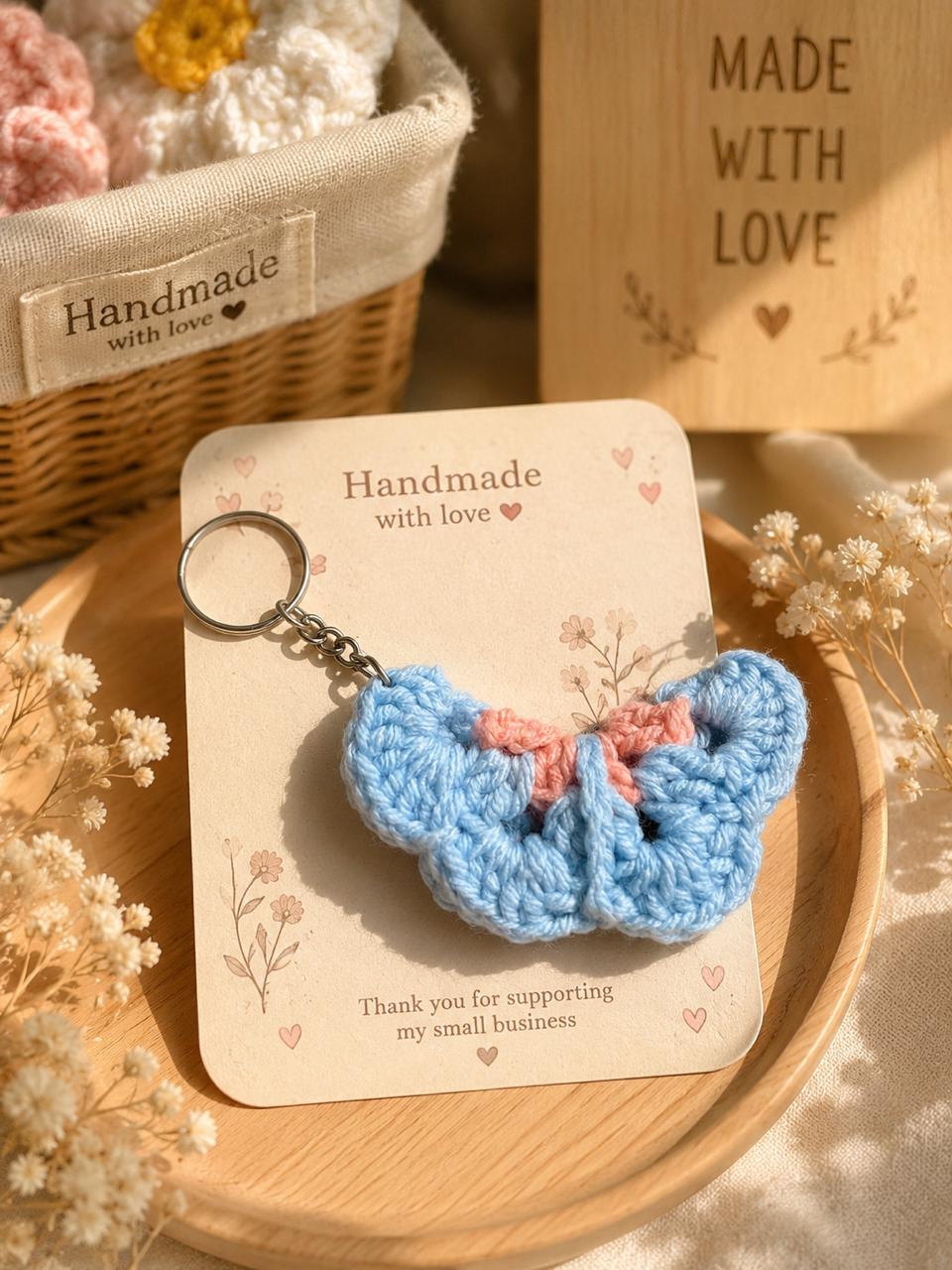 Handmade Crocheted Butterfly Keychain