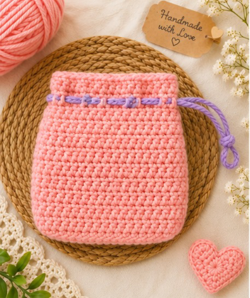 Crocheted Drawstring Bag